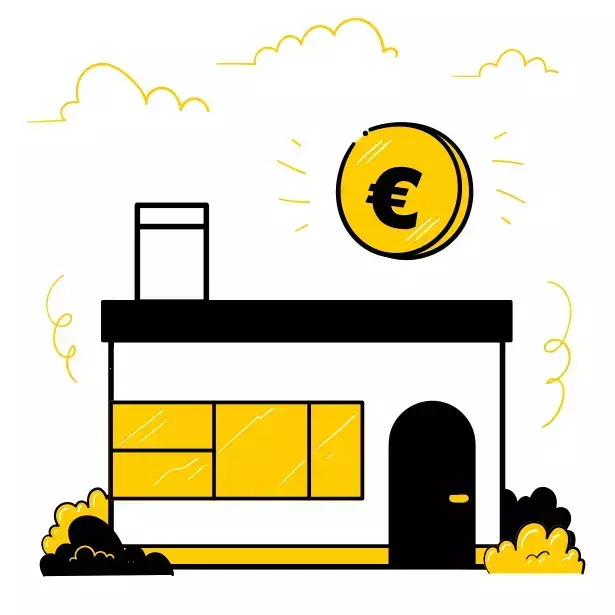 Ein Haus mit einer Euromünze darauf